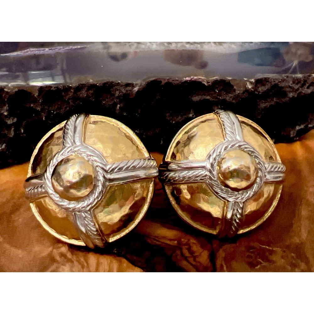 Vintage‎ Givenchy Paris New York Nautical Two Tone Clip Earrings